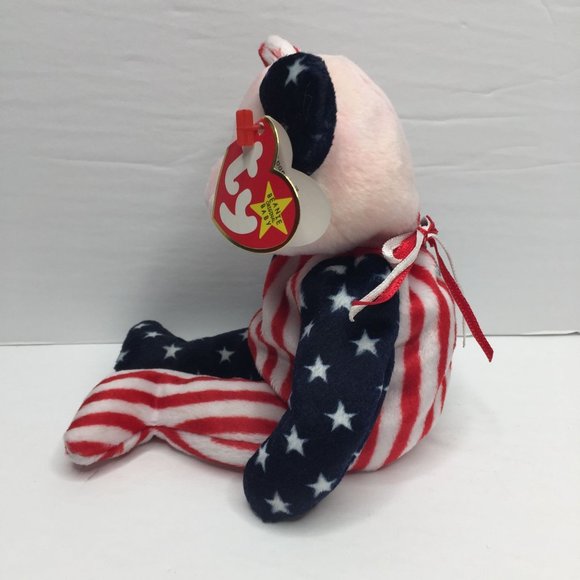 Vintage Ty Beanie Babies July 4 1999 Spangle USA Teddy Bear Red White Blue Stars - Picture 3 of 11